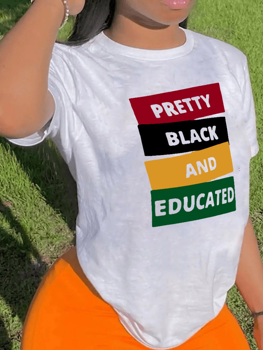 

LW BASICS Pretty And Educated Letter Print T-shirt, White