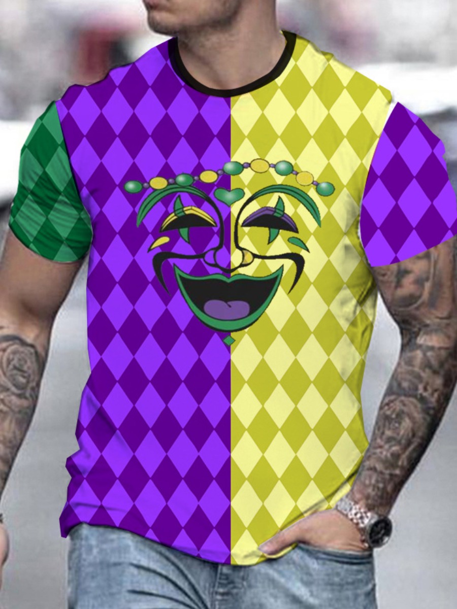

LW Men Geometric Cartoon Print T-shirt, Multi