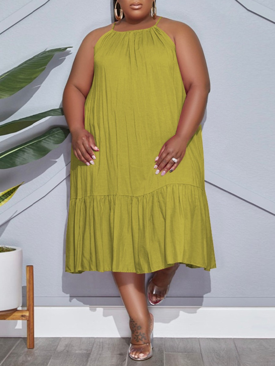 

LW SXY Plus Size Ruffle Design A Line Loose Dress, Green