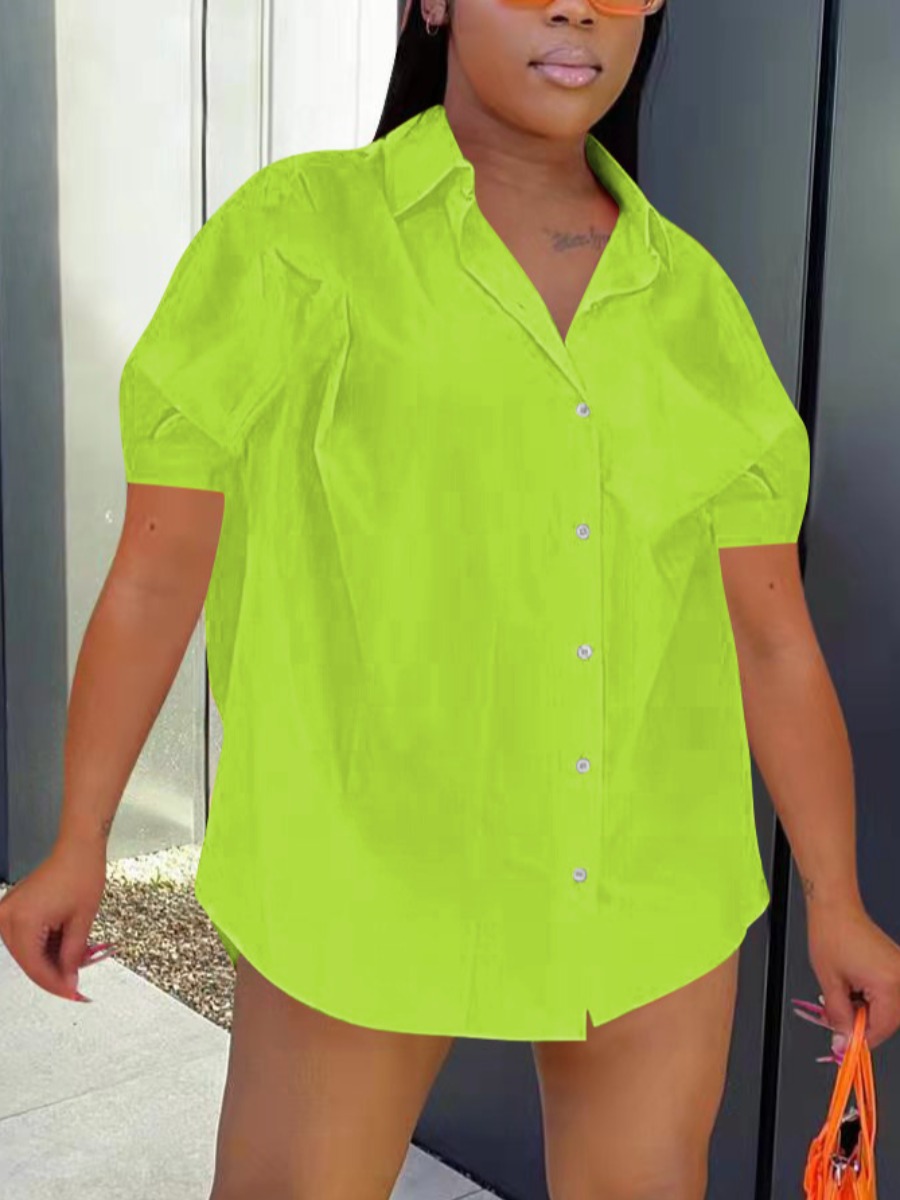 

LW BASICS Turndown Collar Shirt Dress, Green