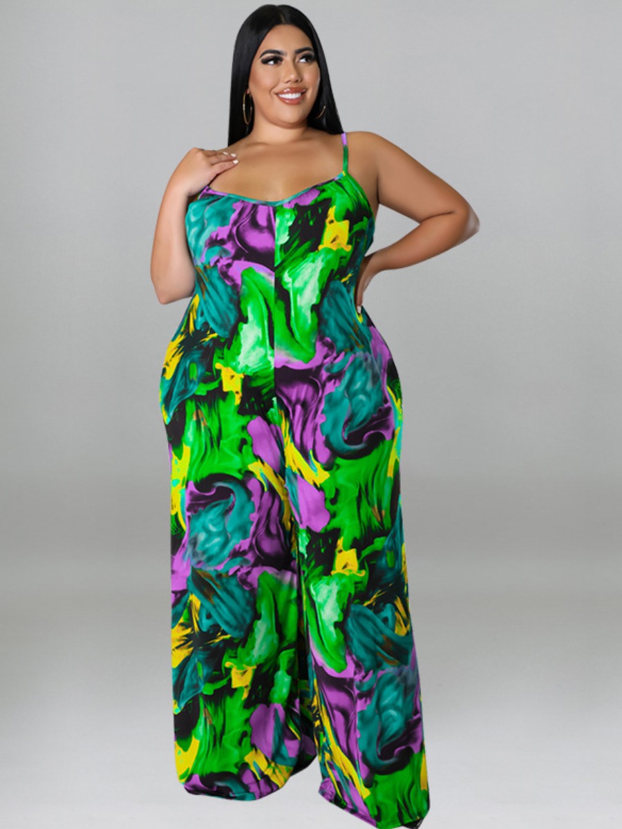 LW SXY Plus Size Mixed Print Cami Jumpsuit (With Belt)