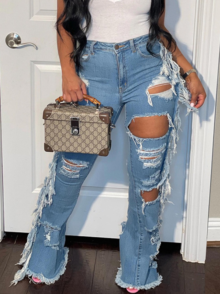 LW Tassel Design Ripped Jeans