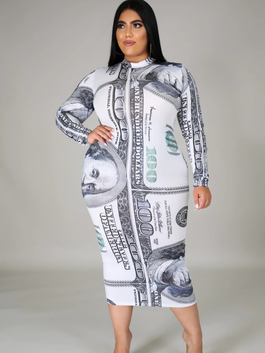 LW Plus Size Money Print Bodycon Dress