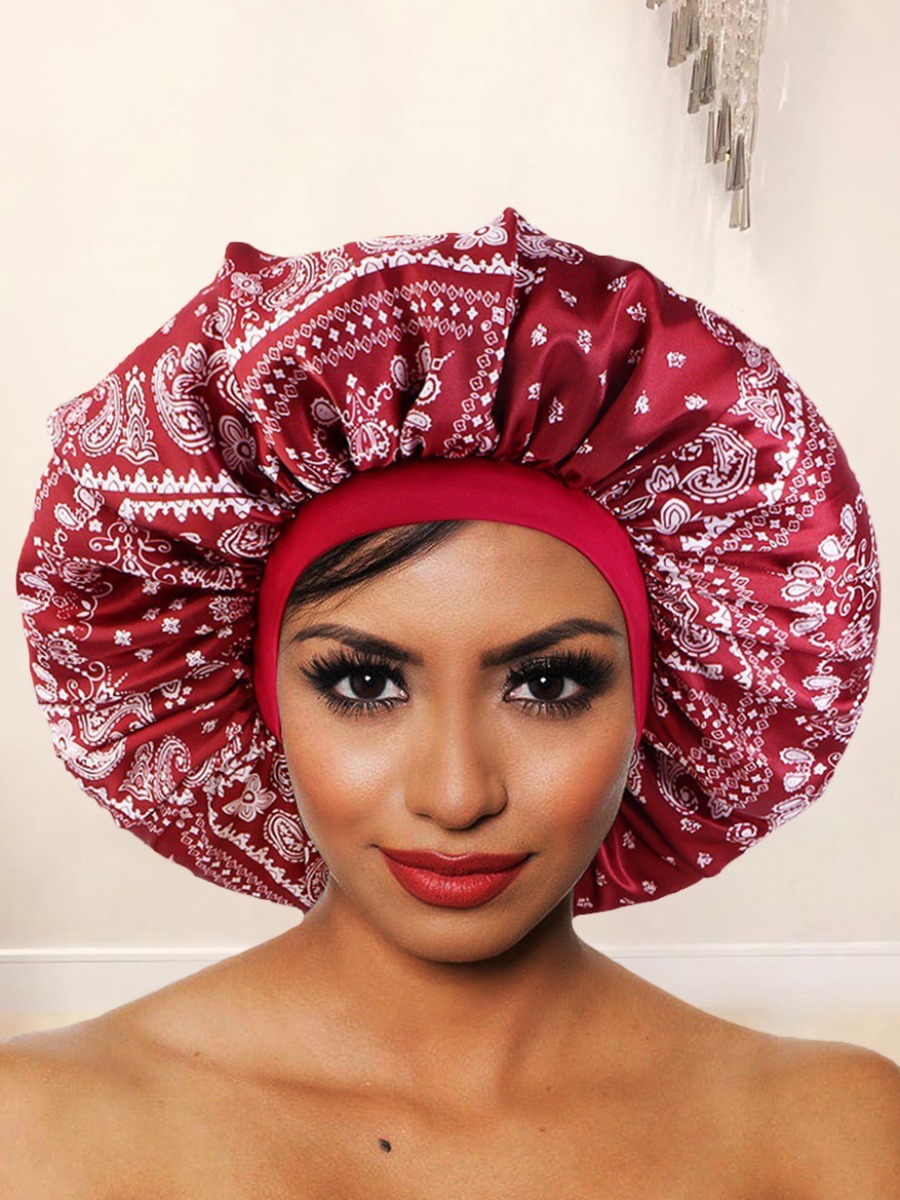 

LW Cashew Print Hair Care Hat, Purplish red