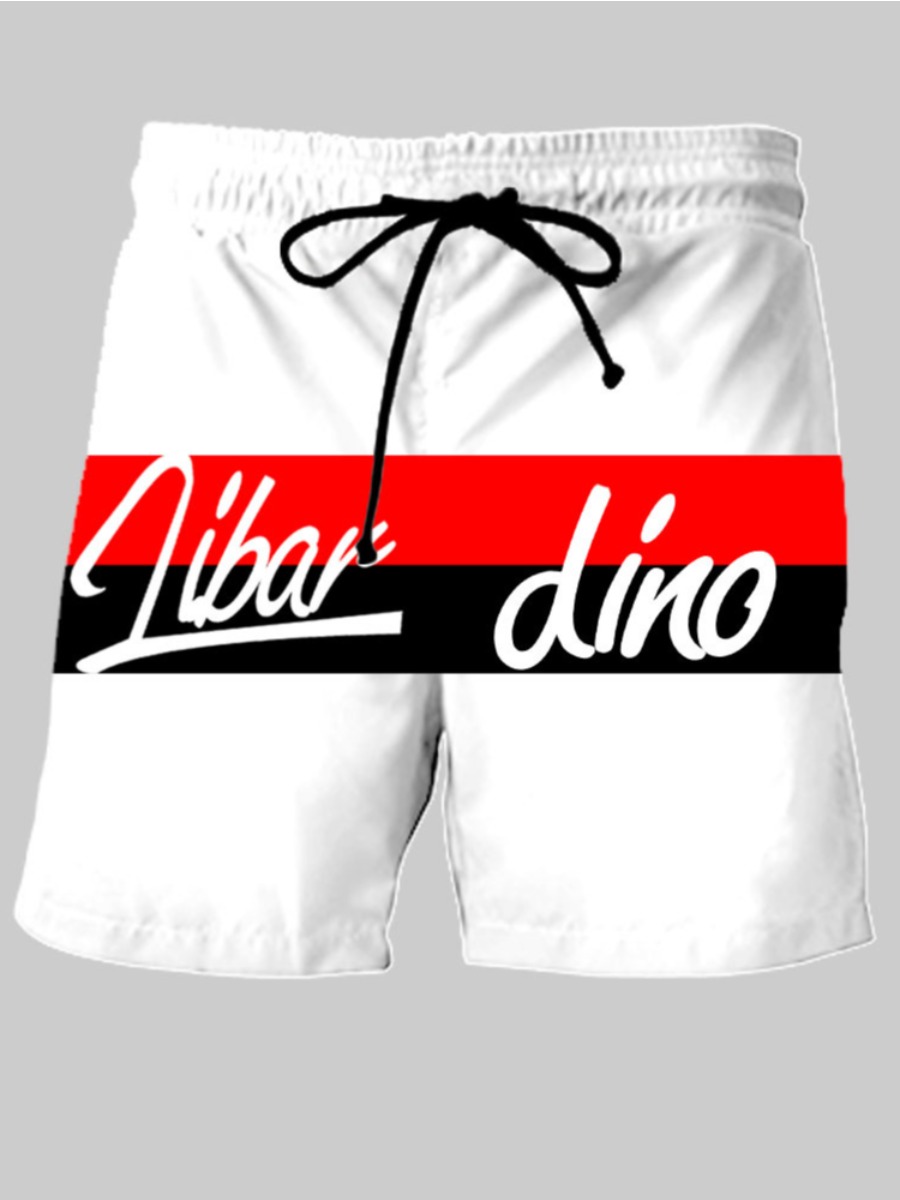 

LW Men Letter Print Drawstring Shorts, White