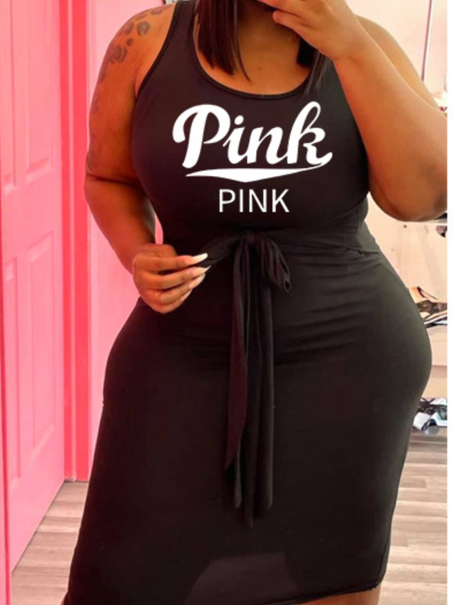 

LW Plus Size Pink Letter Print Cami Dress, Black