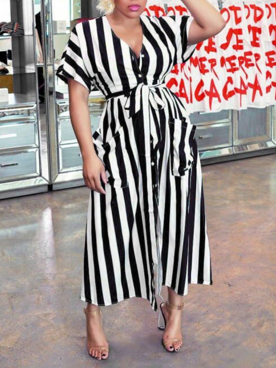 

LW Striped Pocket Design Shirt Dress, Black
