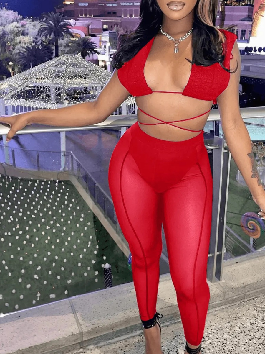 LW SXY Crop Top See-through Pants Set