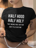 LW Half Hood Letter Print T-shirt