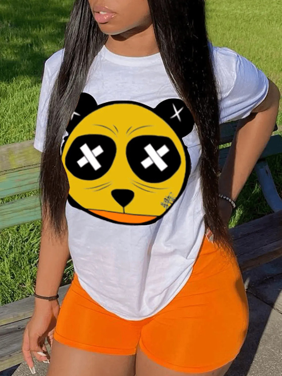 

LW BASICS Round Neck Cartoon Print T-shirt, White