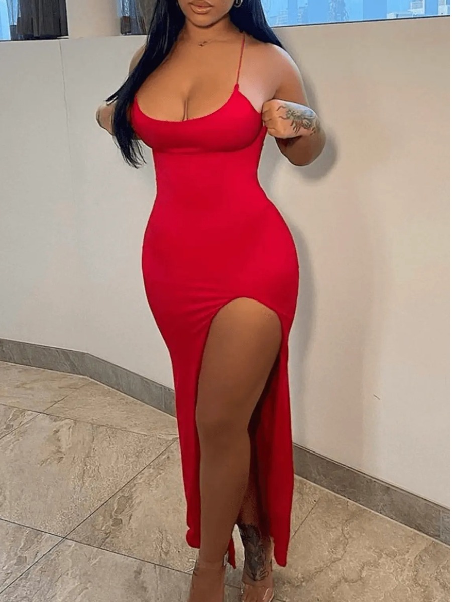 LW Backless Thigh Slit Cami Dress