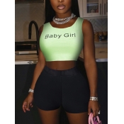 LW COTTON Crop Top Letter Print Shorts Set