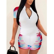 LW Sporty Print Patchwork White Two Piece Shorts S