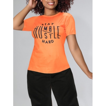 

LW Leisure O Neck Letter Print Orange T-shirt