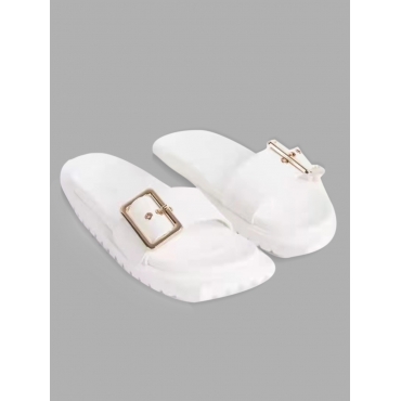 

LW High Sole Buckle Design Slides, White