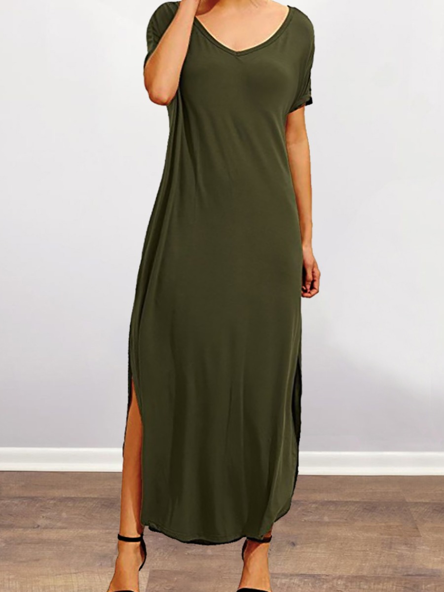 

LW Plus Size Pocket Design Slit Dress, Army green