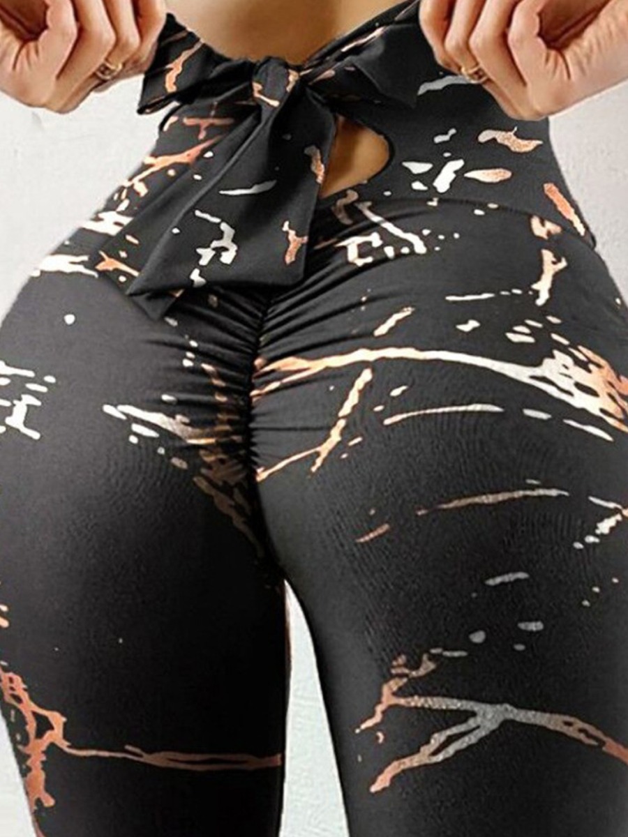 LW Print Ruched Bandage Design Pants
