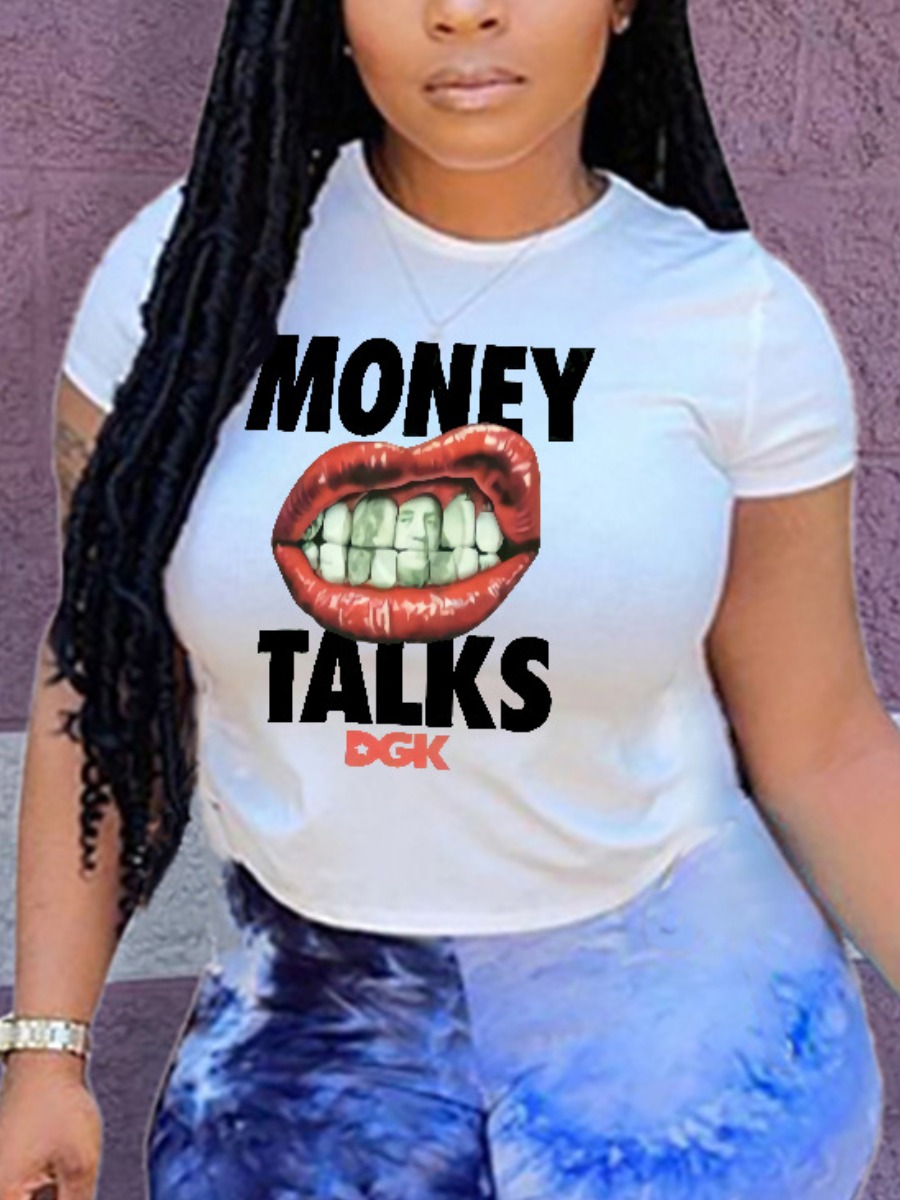 LW Plus Size Money Letter Lip Print T-shirt
