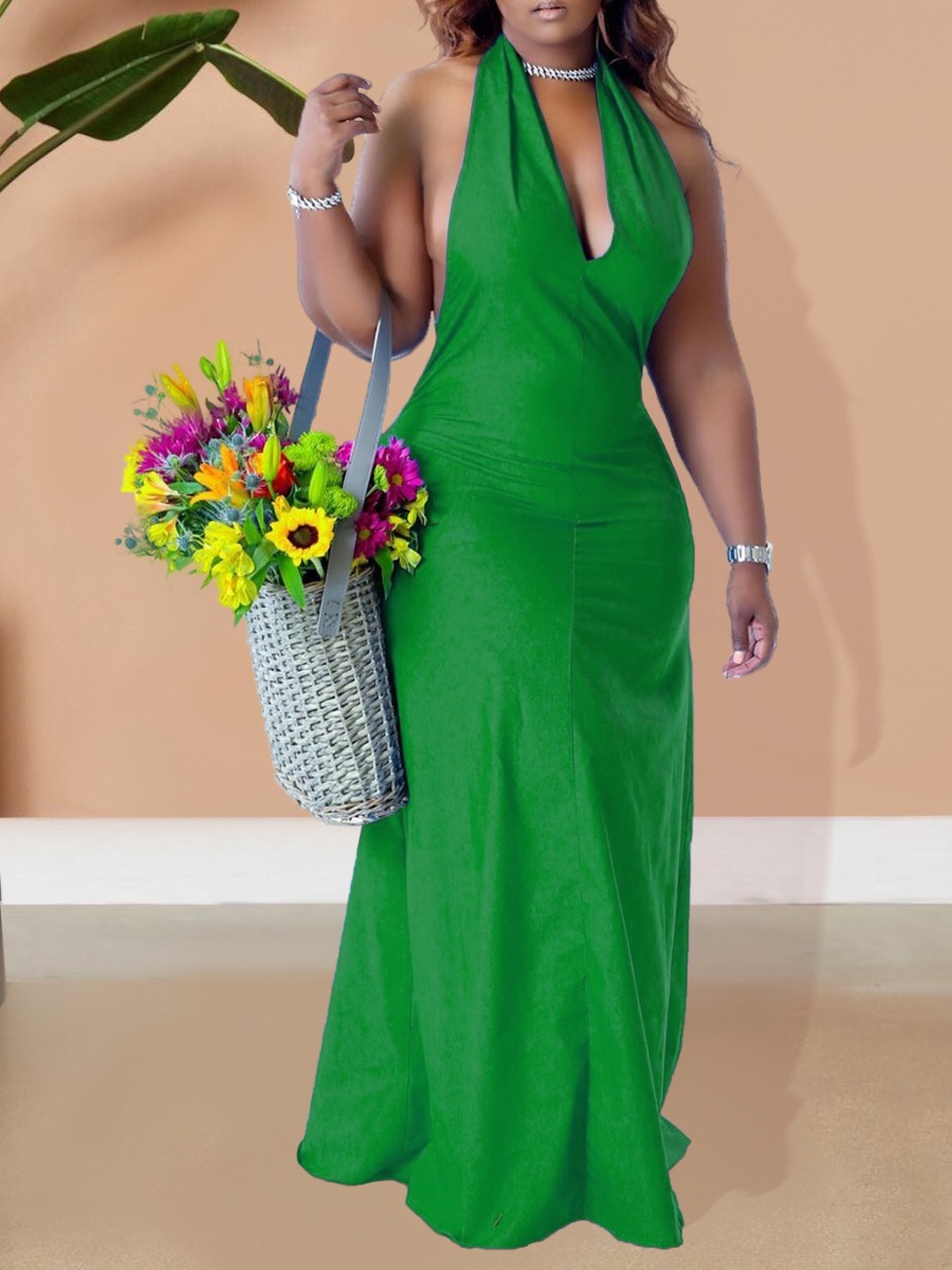 

LW SXY Plus Size Backless A Line Dress, Green