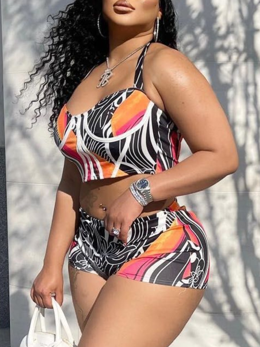 

LW Crop Top Mixed Print Shorts Set, Multi