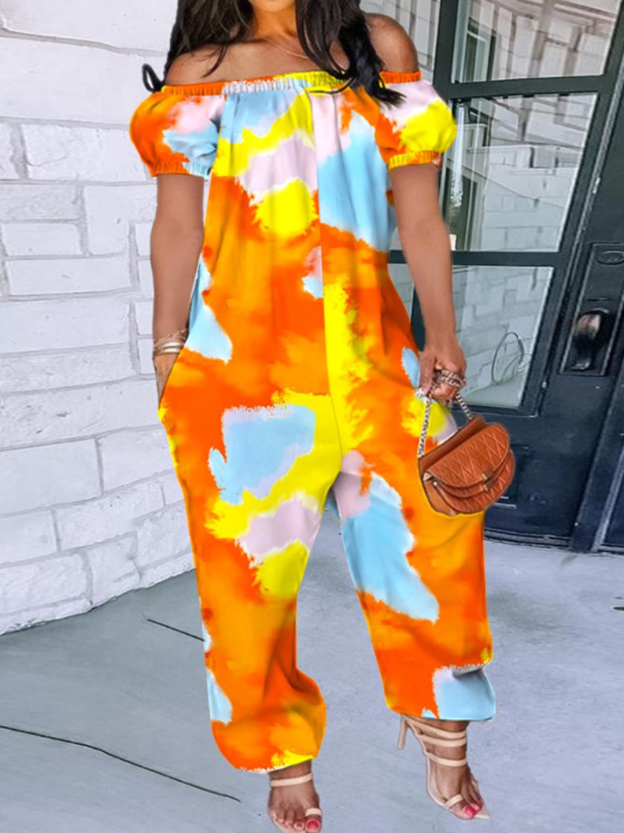 LW Plus Size Off The Shoulder Tie-dye Jumpsuit