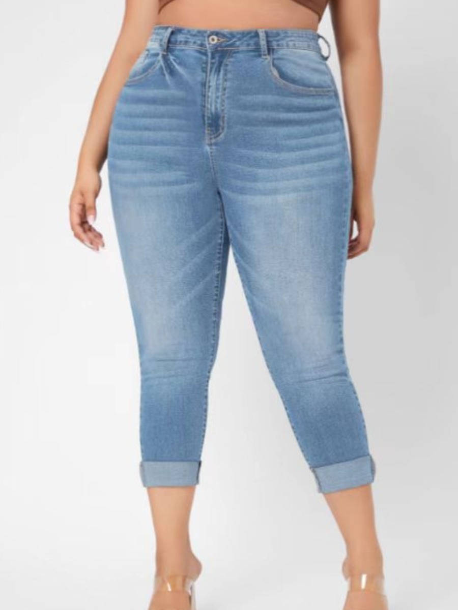 

LW Plus Size Mid Waist High Stretchy Jeans, Blue