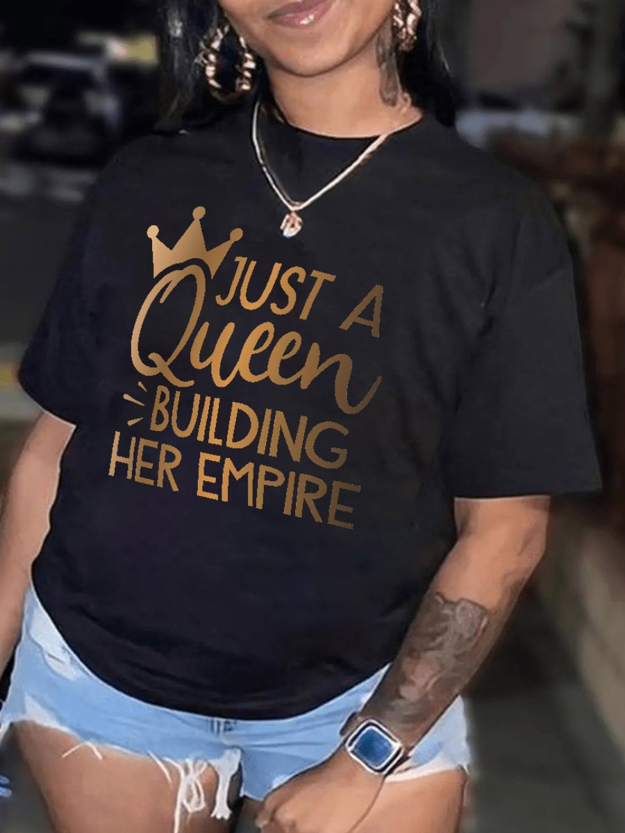 

LW BASICS Queen Crown Letter Print T-shirt, Black