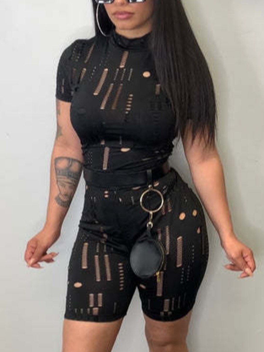 

LW Pierced Skinny Stretchy Shorts Set, Black