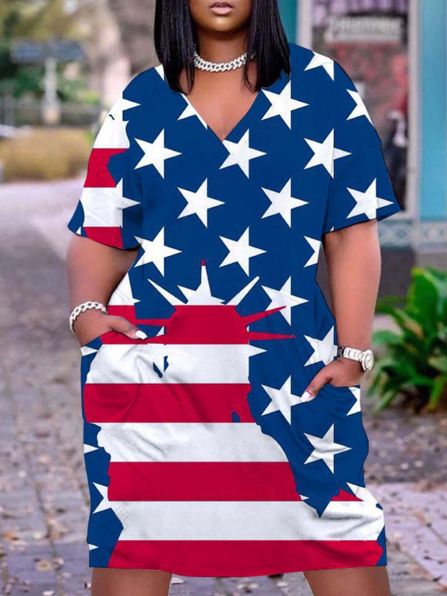 

LW Plus Size American Flag Star Print Dress, Multi