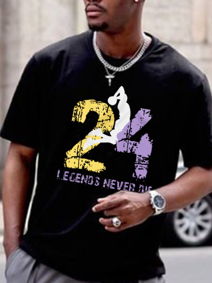 

LW Men Graffiti Letter Print T-shirt, Black