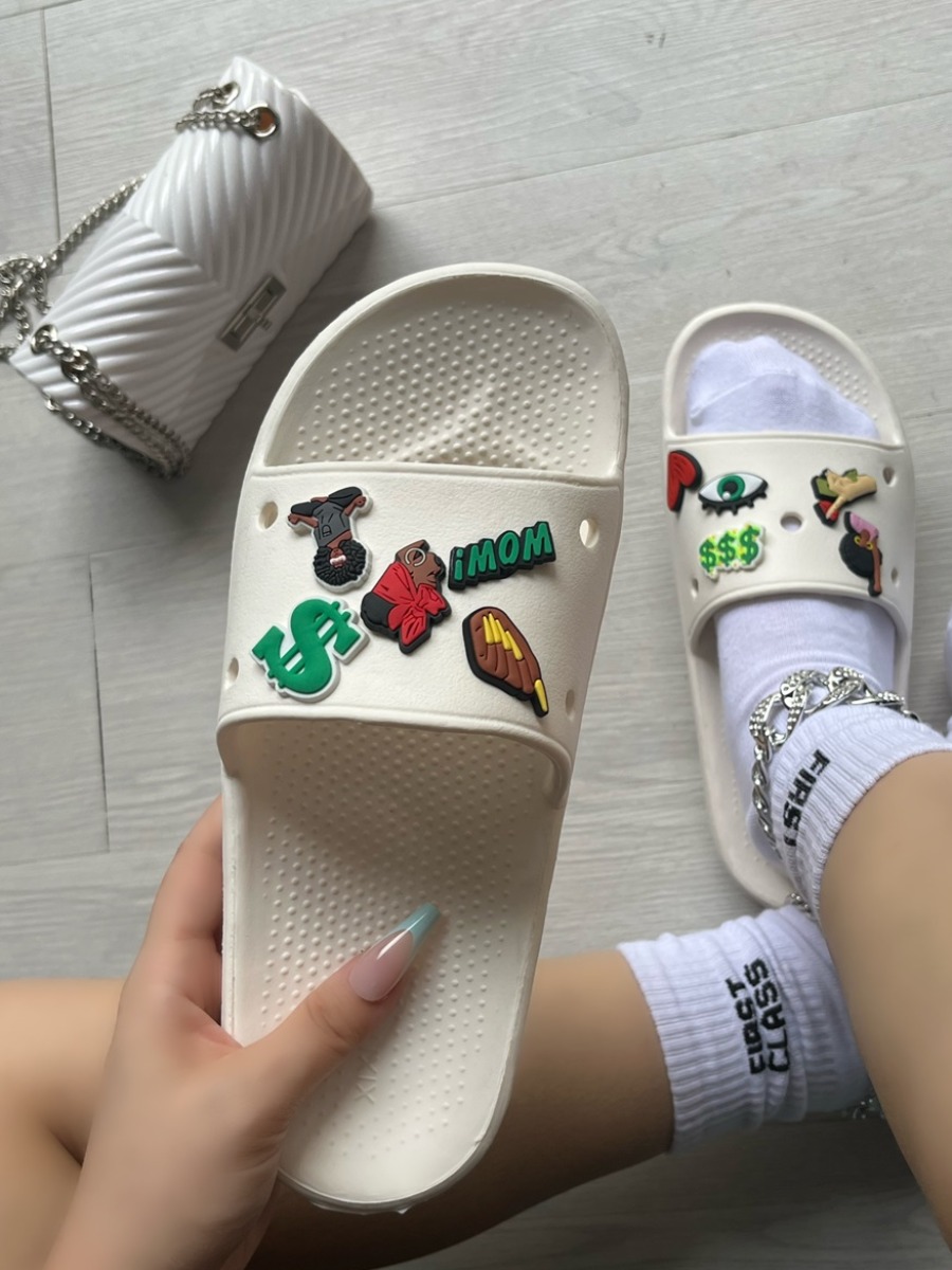 

LW Round Toe Appliques Floral Daily Slippers, White