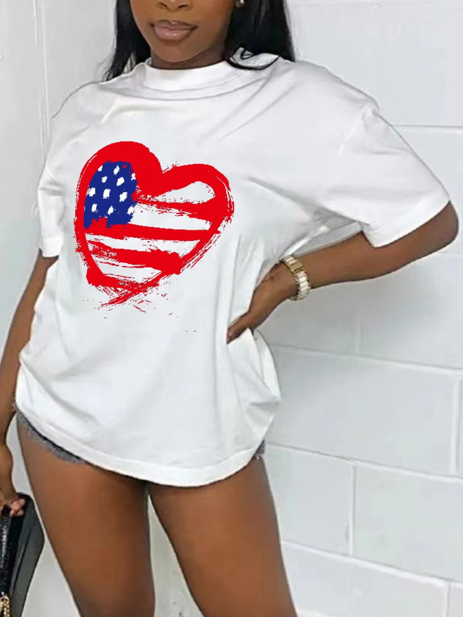 

LW Heart American Flag Print T-shirt, White