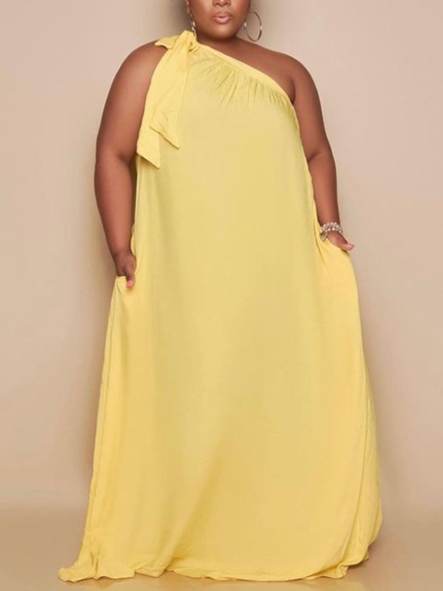 

LW BASICS Plus Size One Shoulder Loose Dress, Yellow