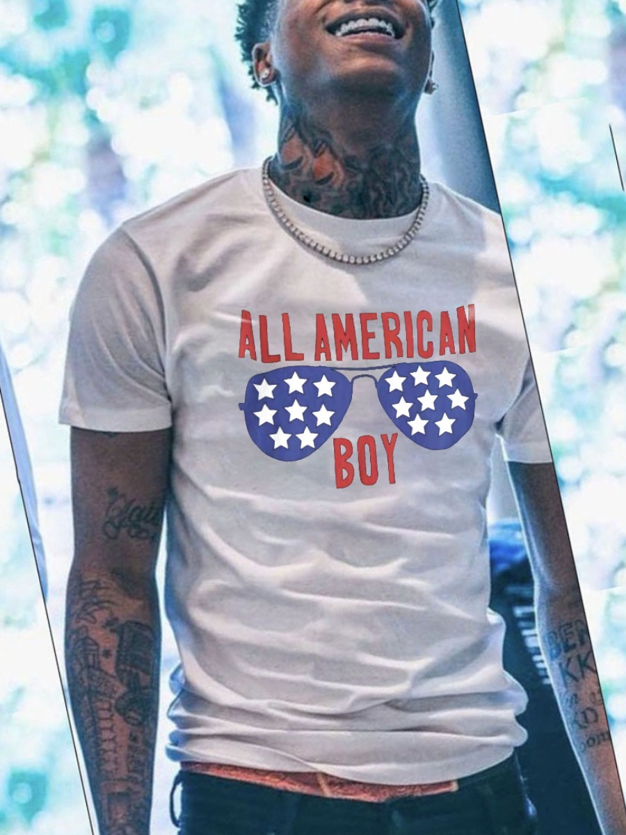 

LW COTTON Men Star Letter Print T-shirt, White