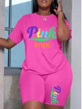 LW Pink Letter Print Shorts Set