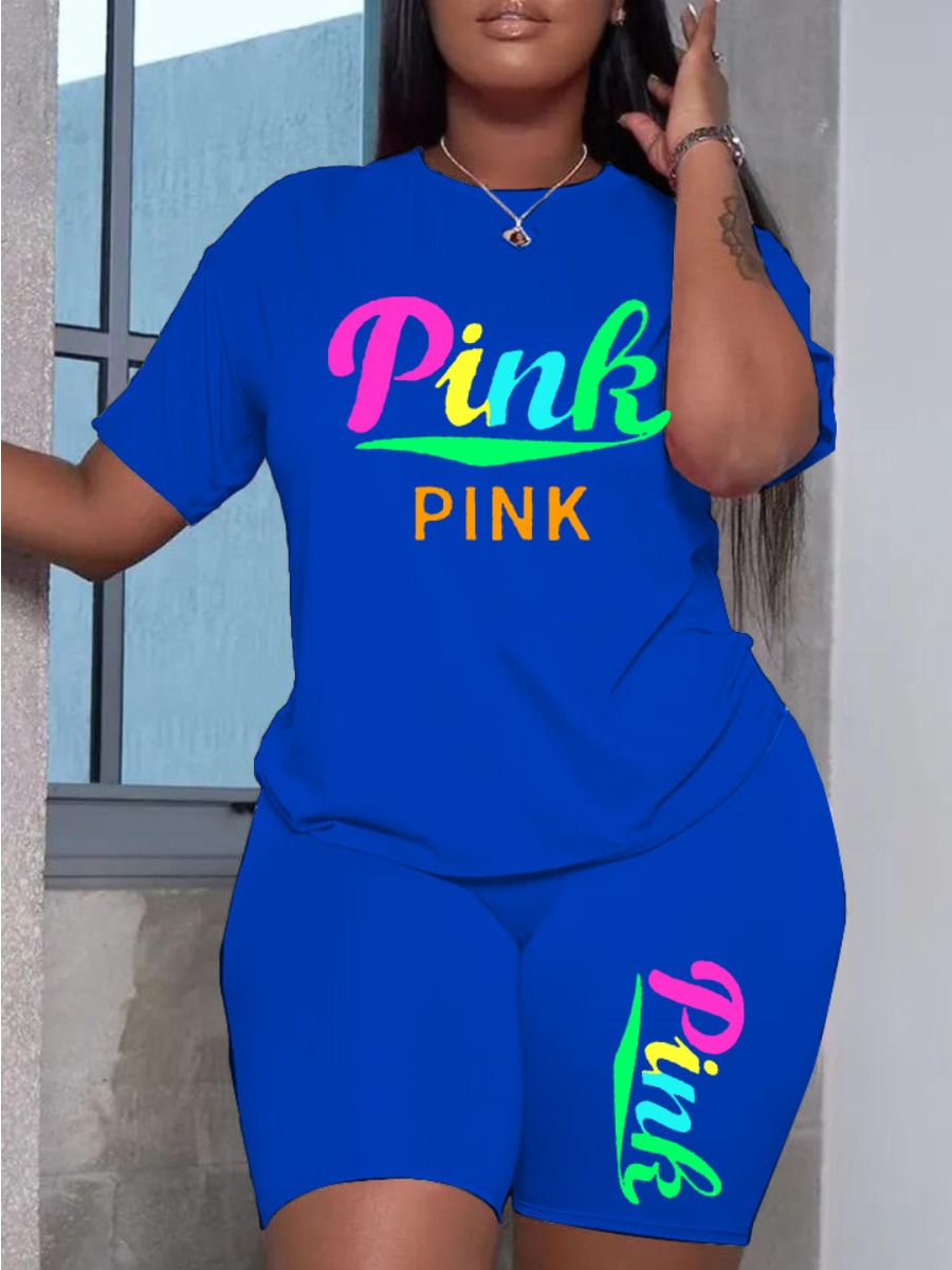 LW Plus Size Pink Letter Print Shorts Set Sale | LovelyWholesale