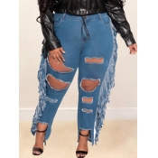 LW SXY Plus Size Ripped Tassel Design Jeans