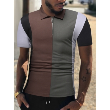 

LW COTTON Men Striped Patchwork T-shirt, Grey