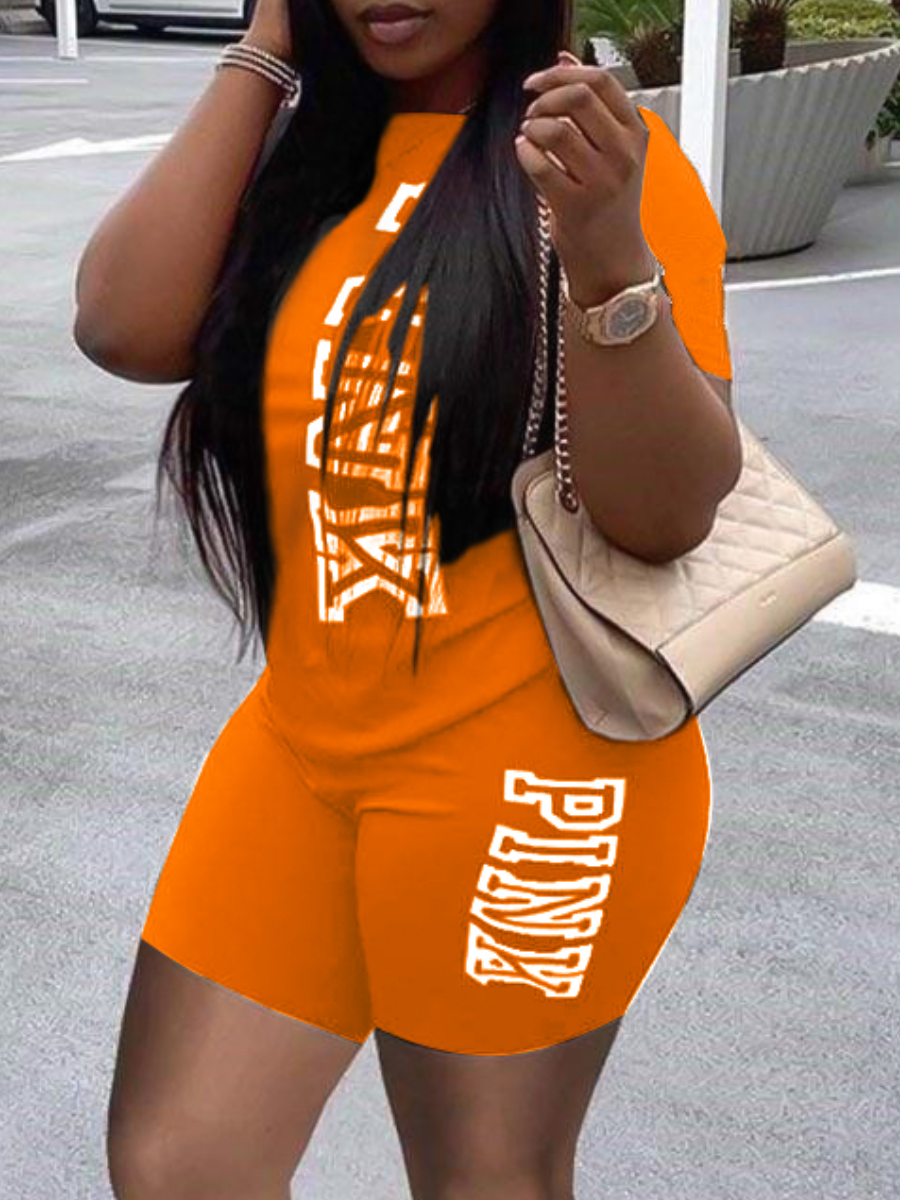 LW Plus Size Pink Letter Print Shorts Set
