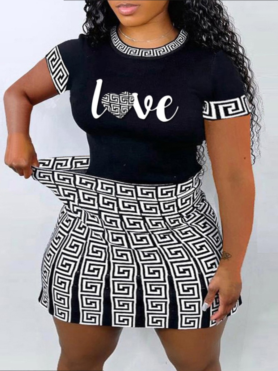 LW Plus Size Geometric Love Letter Print Skirt Set