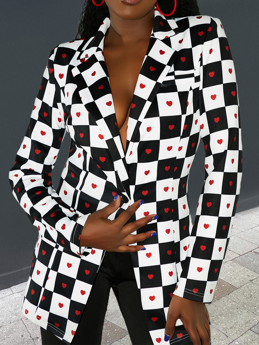 LW Heart Plaid Print Blazer