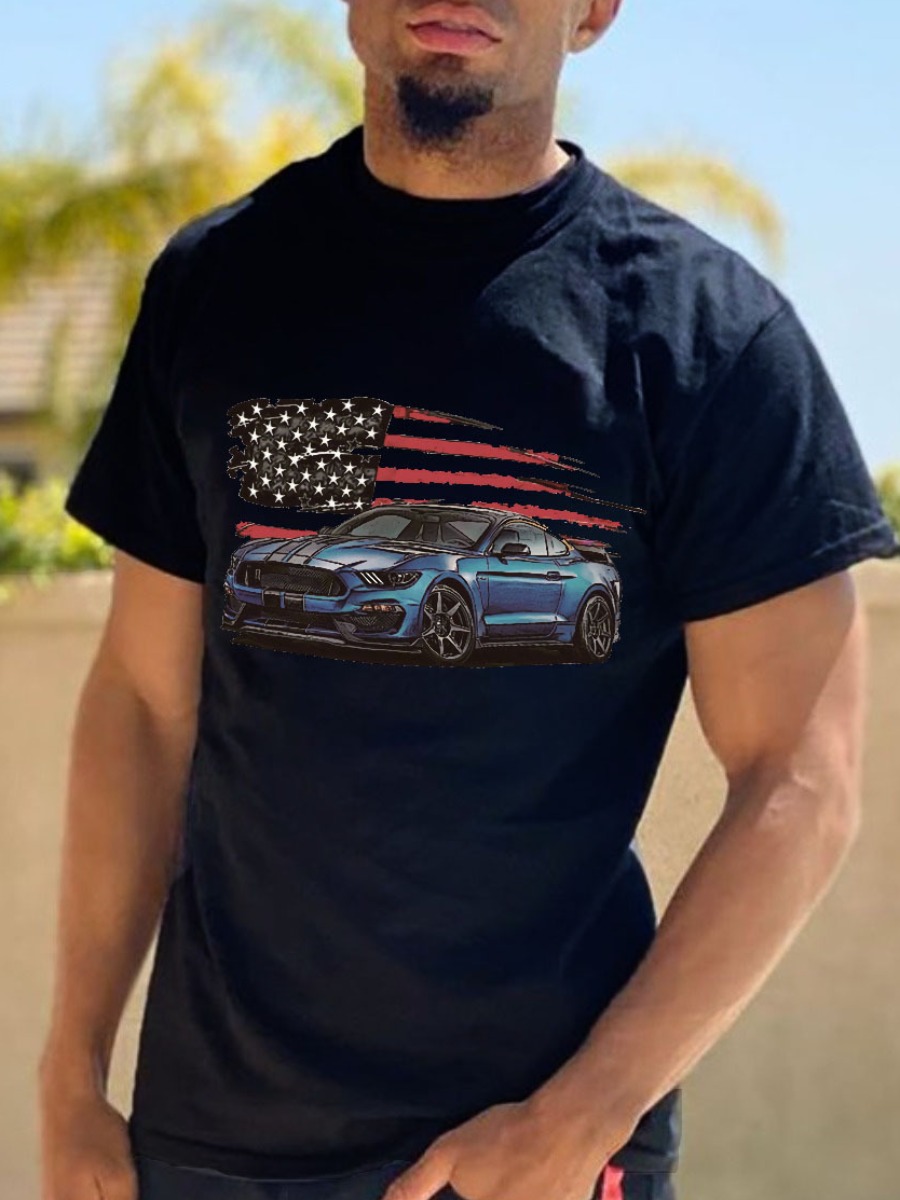 

LW Men Car Star Print T-shirt, Black