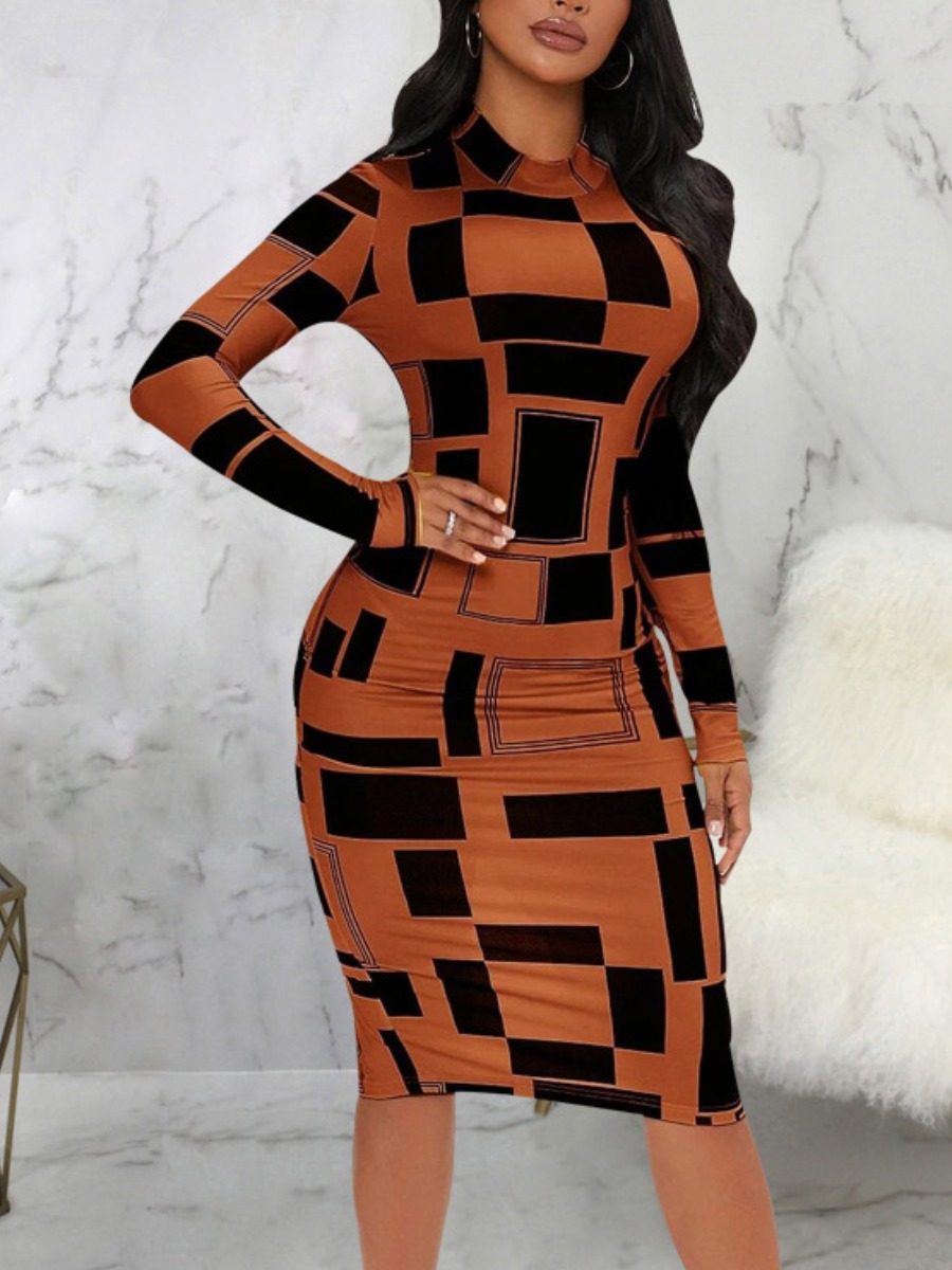 LW Geometric Print Patchwork Bodycon Dress