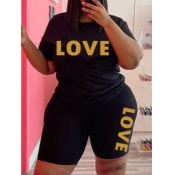 LW Plus Size Love Letter Print Shorts Set
