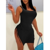 LW SXY Round Neck Drawstring Split Dress