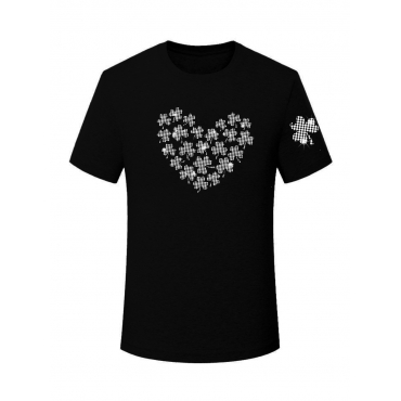 LW COTTON Plus Size Round Neck Heart Print T-shirt