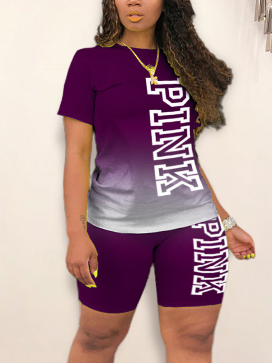 LW Plus Size Gradient Pink Letter Print Shorts Set