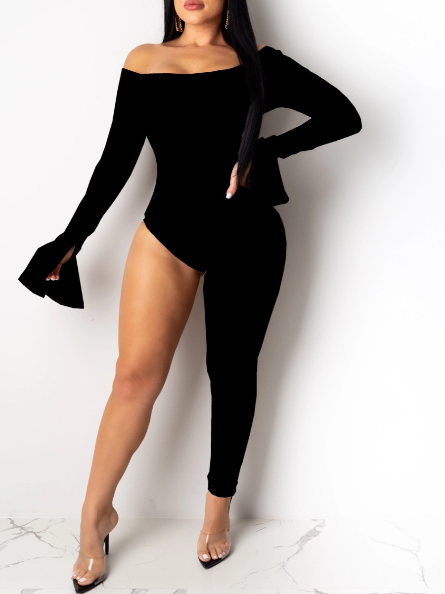 LW SXY Off The Shoulder Flared Asymmetrical Jumpsu