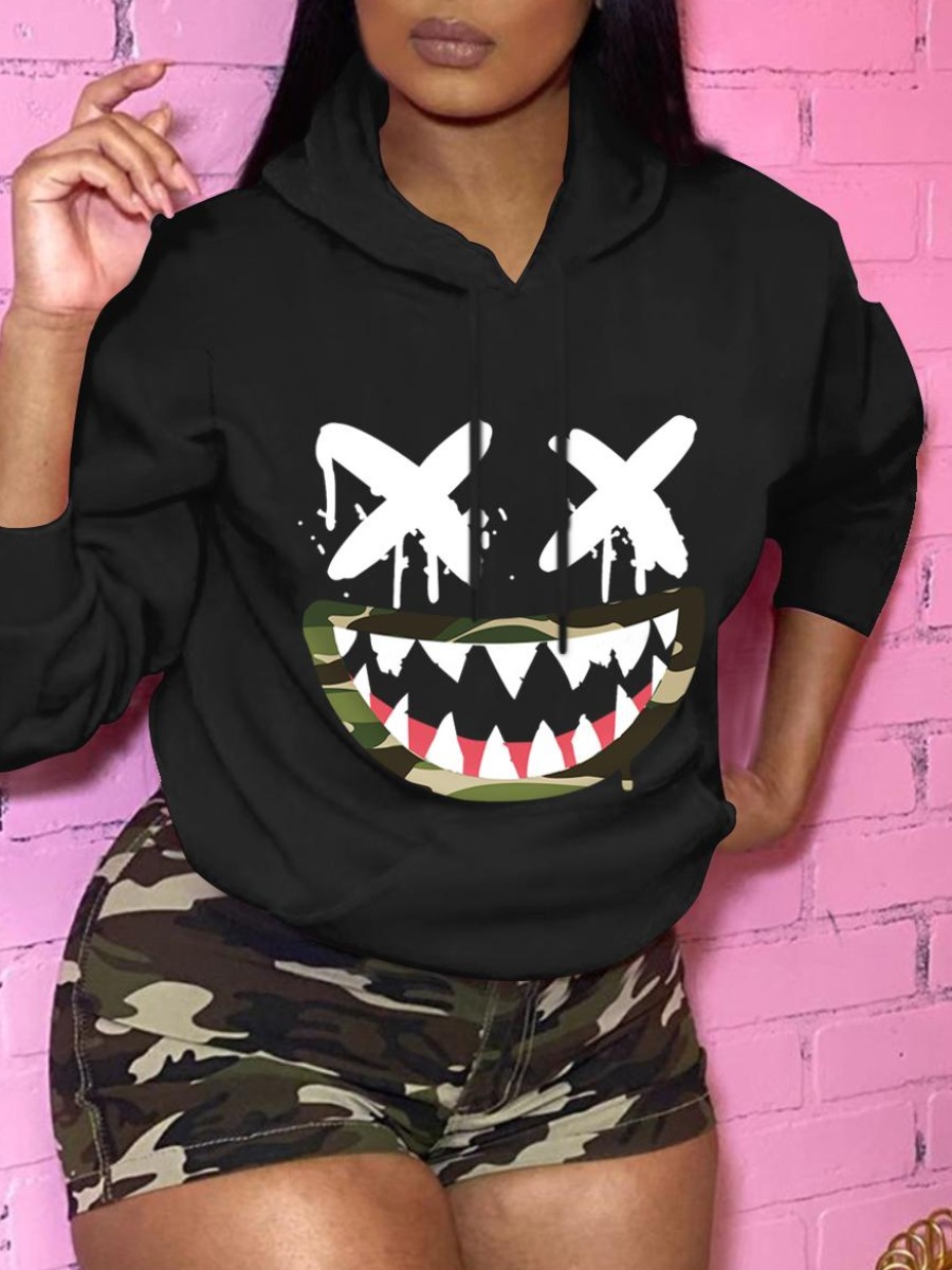 Luminous cartoon print kangaroo pocket hoodie Clearance