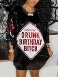 LW Letter Decor Sequined Loose Dress